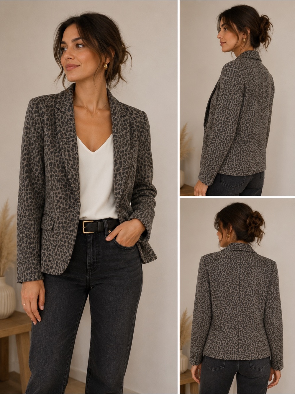 LOFT Grey Leopard Print Blazer Jacket